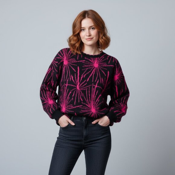 Vintage Country Romance Black & Hot Pink Abstract Burst Sweater (80s/90s) - Picture 1 of 9